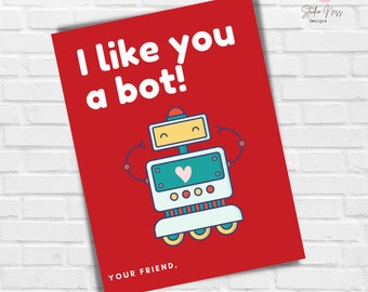 Robot Valentines for kids, I like you a bot Classroom Valentines, Kids Valentines Printable, gamer Valentines, Valentines for Boys