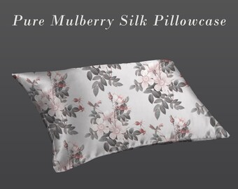 Vintage wild roses mulberry silk pillowcase, floral pure silk pillowcase, best silk pillowcases