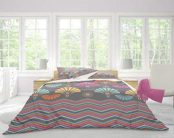 Art deco duvet cover,geometric bedding,Bedroom decor,grey duvet cover,chevron duvet,colorful duvet