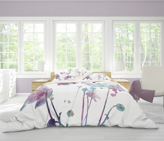 Floral Duvet Coverwatercolor Flowers Duvet Off White Duvet Etsy