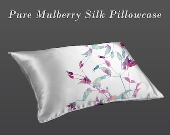 Watercolor wildflowers mulberry silk pillowcase, aquarelle floral pure silk pillowcase, best silk pillowcases