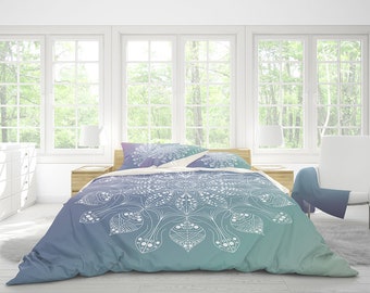 Mandala duvet cover,mandala bedding,queen duvet cover,king duvet cover,white mandala duvet,bohemian bedding,green duvet,blue duvet.gift