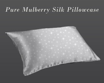 Starry silver mulberry silk pillowcase, silver pure silk pillowcase with stars, best silk pillowcases