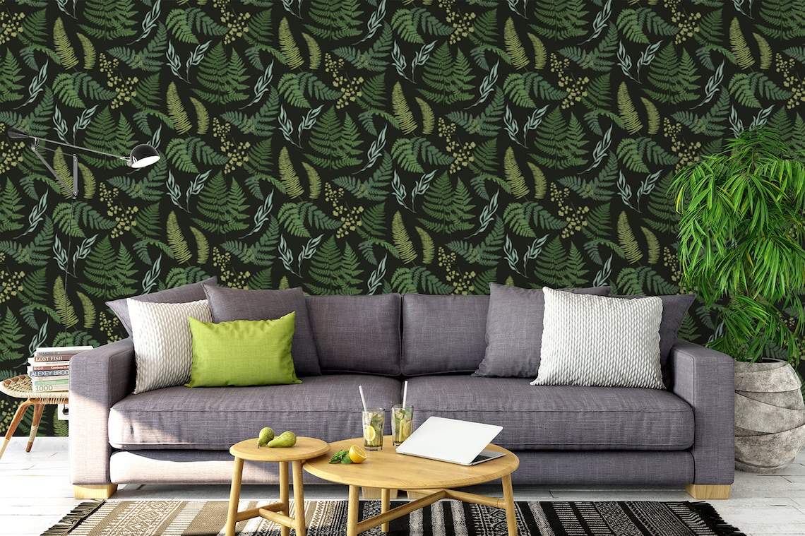 Fern Wallpaperfern Leaf Wallpaperdark Botanical - Etsy