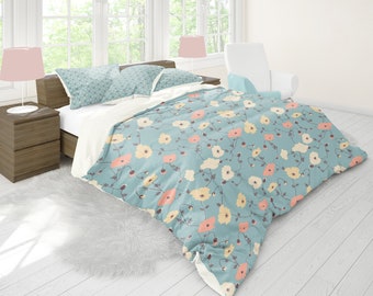 Pastel floral bedding,floral comforter,blue bedding sets,queen duvet,queen comforter,floral bedding set,comforter king,blue comforter sets