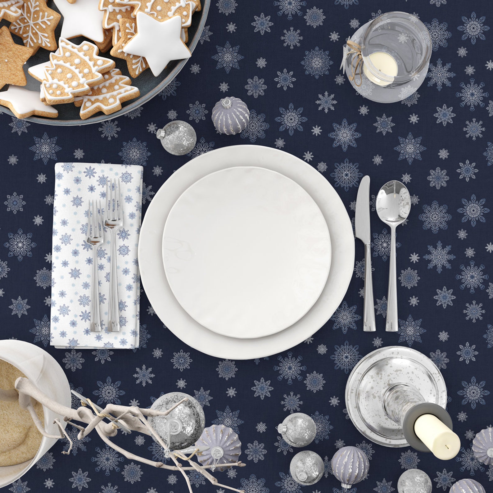 Christmas Placematsblue Christmas Placematssnowflakes Etsy