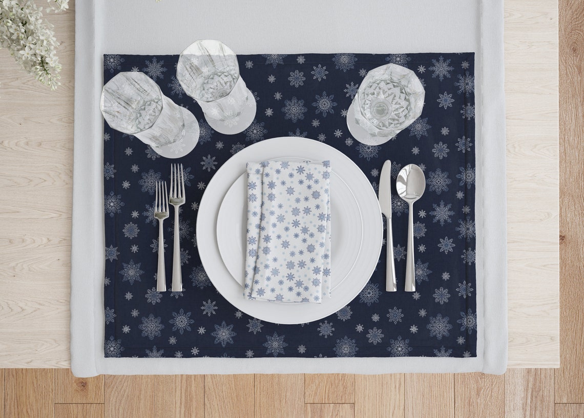 Christmas Placematsblue Christmas Placematssnowflakes Etsy