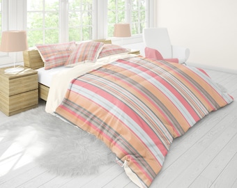 Pink striped bedding,striped duvet cover,comforter sets king,queen comforter,striped bedding set,pink and grey bedding,blush pink duvet
