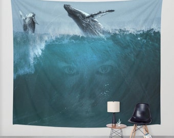 Valar och havet väggtapet, fantasy havslandskap väggdekor, havsväggtapet, digital väggkonst