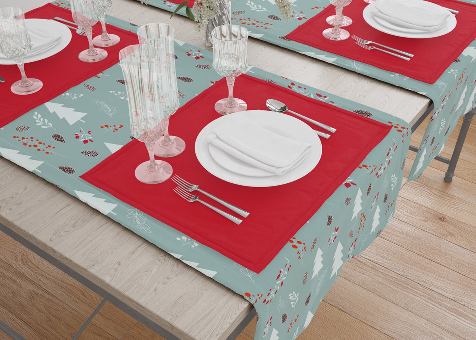 Christmas Table Runner,light Blue Christmas Table Runner,winter Forest Table Runner,christmas