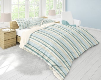 Ropa de cama de la casa de campo, cubierta de edredón rayado, juegos de ropa de cama, edredón de rey, edredón de la reina, juego de ropa de cama a rayas,