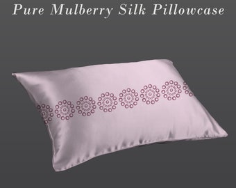 Pink pearls mulberry silk pillowcase, light pink pure silk pillowcase, luxury mulberry silk pillowcase, best silk pillowcases