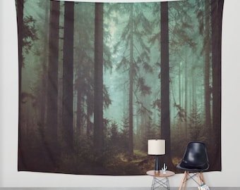 Misty Pine Forest Wall Tapestry,Forest Wall Art,moody forest tapestry,nature wall hanging,pine forest,home decor