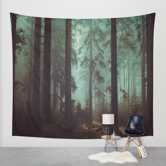 Misty Pine Forest Wall Tapestry forest Wall Art moody Forest Tapestry nature Wall Hanging pine Forest home Decor Etsy