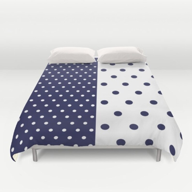 Polka Dot Duvet Covernavy Blue Duvetwhite Duvetqueen Image 0