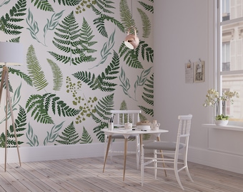 Botanical wallpaper,Fern leaf wallpaper,green wallpaper,peel and stick wallpaper,self adhesive wallpaper,modern wallpaper,nature wallpaper
