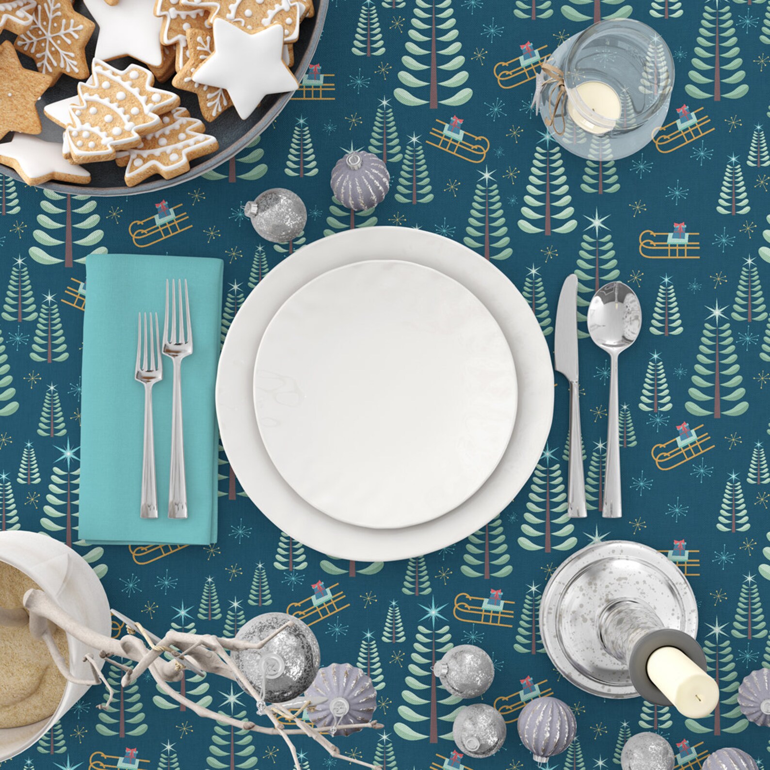 Retro Christmas Tablecloth Mid Century Tableclothvintage - Etsy