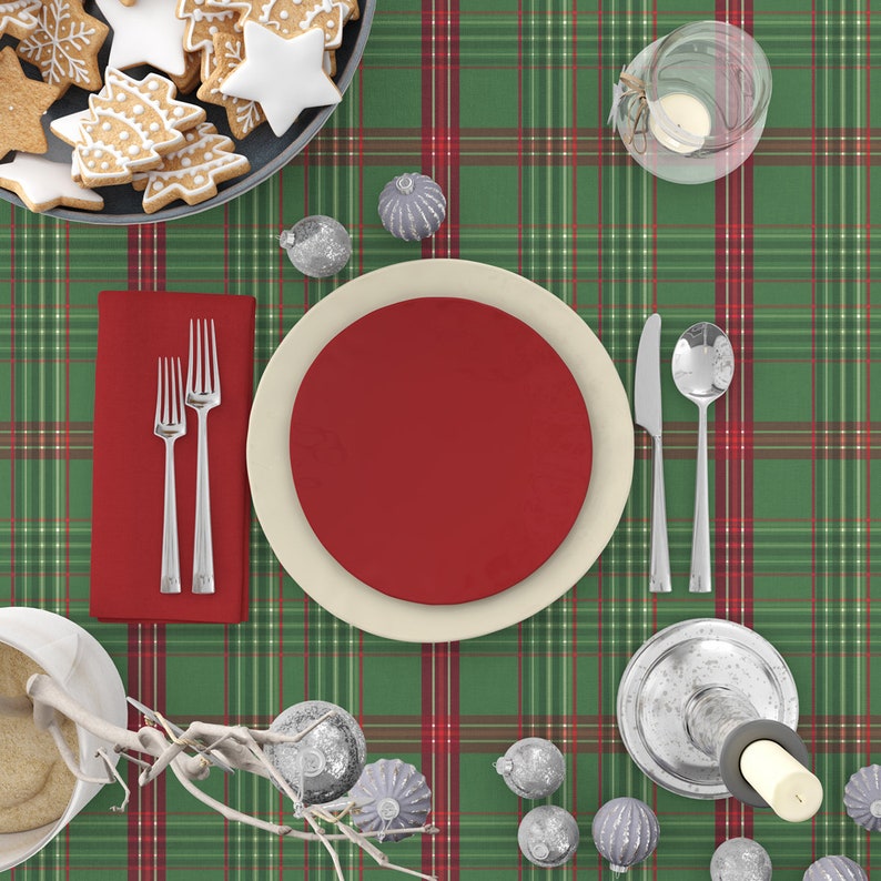 Plaid Christmas Tablecloth Green and Red Tableclothround Etsy