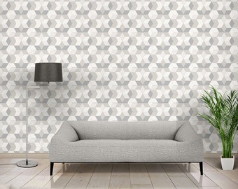 Hexagon wallpaper,Peel and stick wallpaper,geometric wallpaper,modern wallpaper,removable wallpaper,grey wallpaper,cubes pattern wallpaper
