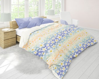 Plumeria Duvet cover,Frangipani Bedding set,King duvet cover, Floral comforter,Tropical bedding set, Queen bedding