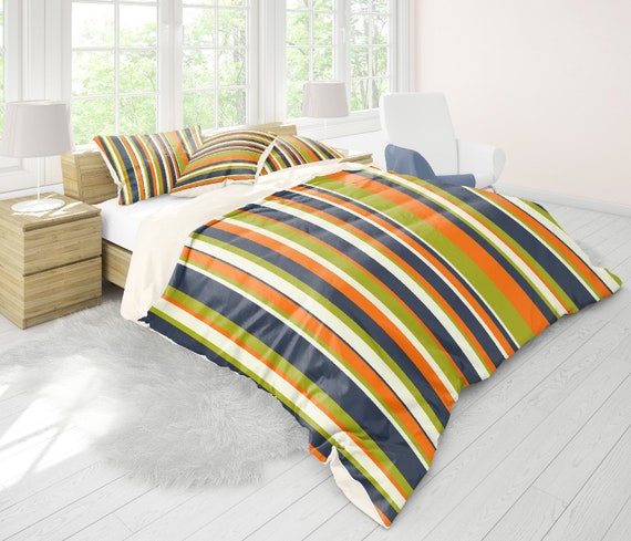 Striped Comforterstriped Duvet Coverorange And Blue Etsy