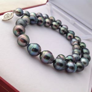 Impresionante collar de perlas de Tahití auténticas de los Mares del Sur, de 9 mm a 11,5 mm, con cierre de plata de ley 925.