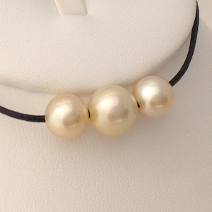 Stunning, Genuine, Tahitian Pearl Necklace / Bracelet, 3 Gold Pearls, South Sea Pearls, 10mm - 11mm, AAA, Leather Cord, Designer Jewellery