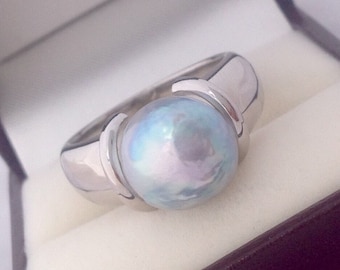 Precioso anillo de perla auténtica australiana de los Mares del Sur, perla de los Mares del Sur, 11 mm, AAA, plata de ley 925, joyería de perlas de diseño, regalo para ella.