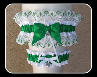 Something Blue Garter Claddagh Navy /& White Wedding Garter or Set Irish Wedding Plus Size and other Charms Available