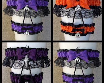 Halloween Garter or Set - customized with your choice of colors and charms / Wedding or Bridal Shower Gift