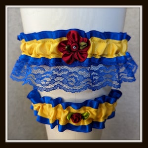 Beauty and the Beast Garter or Set with red satin roses / for your Fairytale Princess Wedding Prom or Bridal Shower Gift