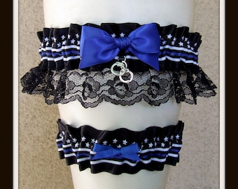 Police Officer Garter or Set with handcuff charms Law Enforcement or Cop Wedding or Bridal Shower Gift