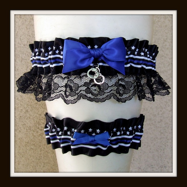 Police Officer Garter or Set with handcuff charms Law Enforcement or Cop Wedding or Bridal Shower Gift