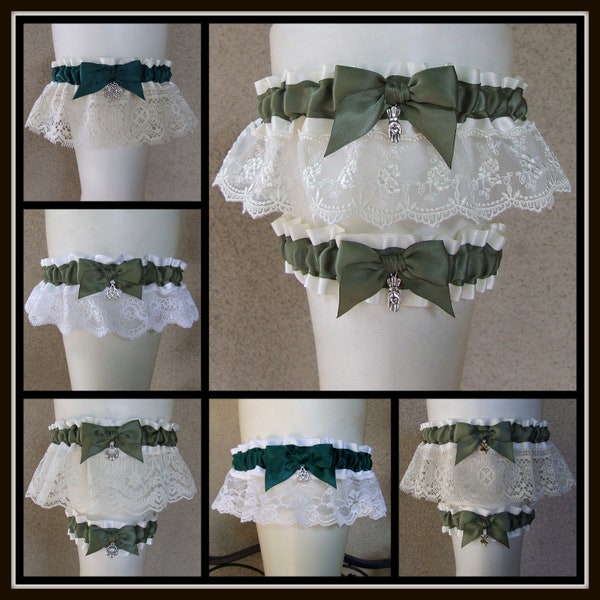 Design Your Own Irish Garter or Set customized w/ your choice of bows lace and charms for your Celtic or Gaelic Wedding Bridal Shower Gift