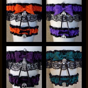 Halloween Garter Set: Custom Color Lace Garters with Charms