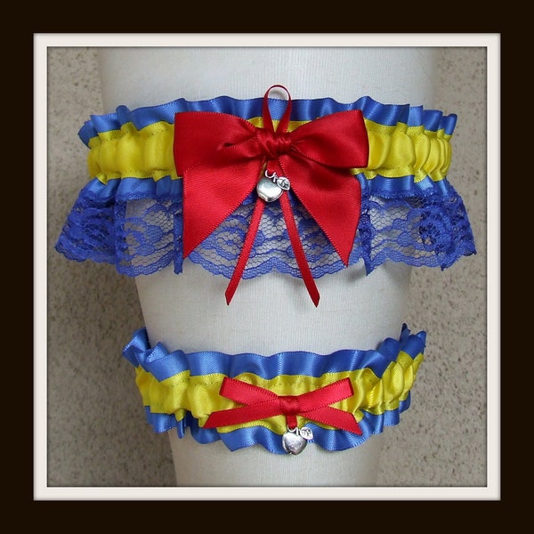 Snow White Garter or Set with apple charms / Something Blue Fairytale Fairy Tale Princess Wedding or Bridal Shower Gift