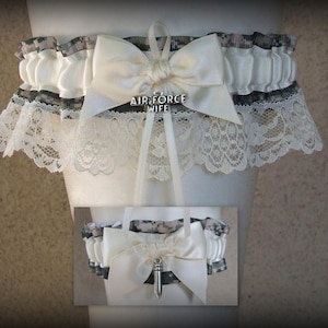 Military Camo Wedding Garter Set: Custom Charm, Bridal Shower Gift