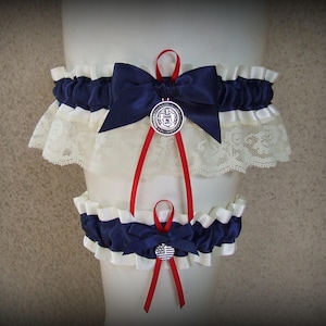 Military Wedding Garter Set: Ivory or White Lace, Custom Service Charms