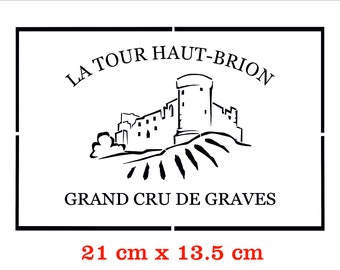 Stencil, pochoir "Domaine viticole grand cru de Graves" pour décorer façon bouteille de vin, french touch
