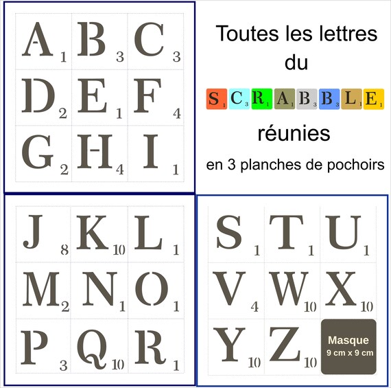 Lettres Scrabble 9cm x 9cm