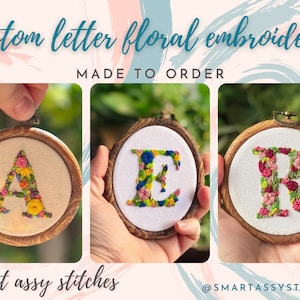 Choose Your Letter! Custom 4” Embroidered Letter Floral Art - Made to Order