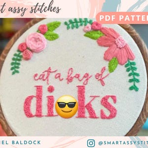 Eat a Bag of D*cks - Embroidery - PDF Pattern & Stitch Guide  | Print at Home and Stitch on Your Own!