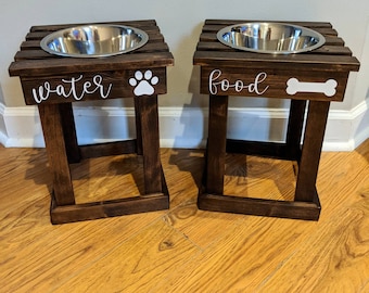 Stained custom SINGLE dog bowl elevated feeder / bowl stand / raised dog dish / elevated water bowl stained with FREE personalization