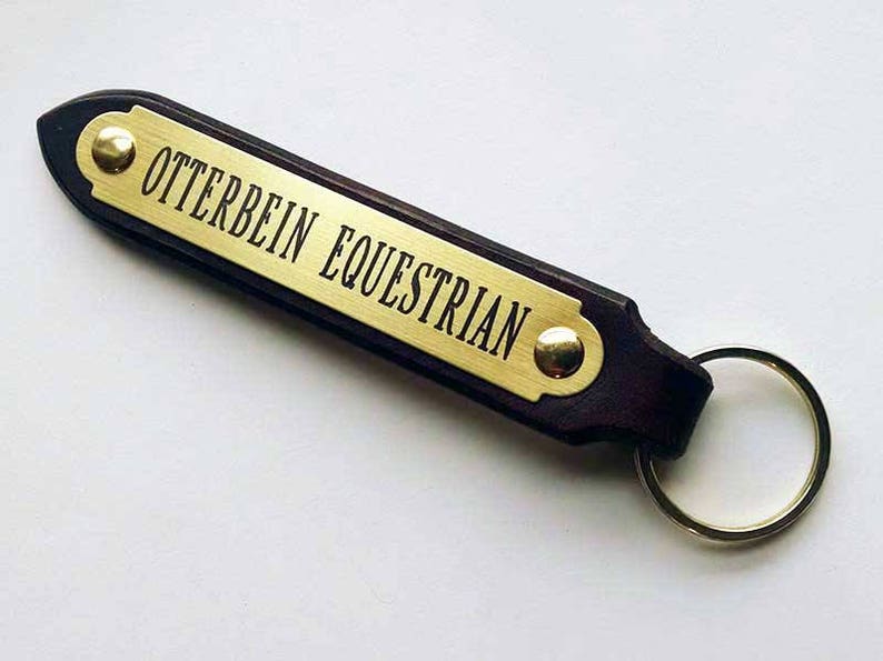 Leather Key Chain Key Fob Custom Engraved Solid Brass Halter Etsy