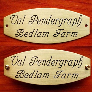 Brass Name Plate, Squared Oval (3" x 1 1/4") Custom Engraved Tack Trunk, Grooming Box