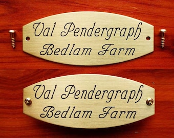 TACK Trunk/GROOMING Box PLATE Solid Brass or Nickel Silver Squared Oval Custom Engraved 3&quot; x 1-1/4&quot;