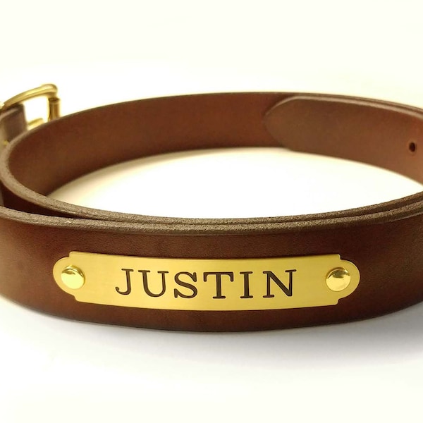 LEATHER 1 1/4" BELT Garrison Work Equestrian Rider's with or without Custom Engraved Brass Plate (s)