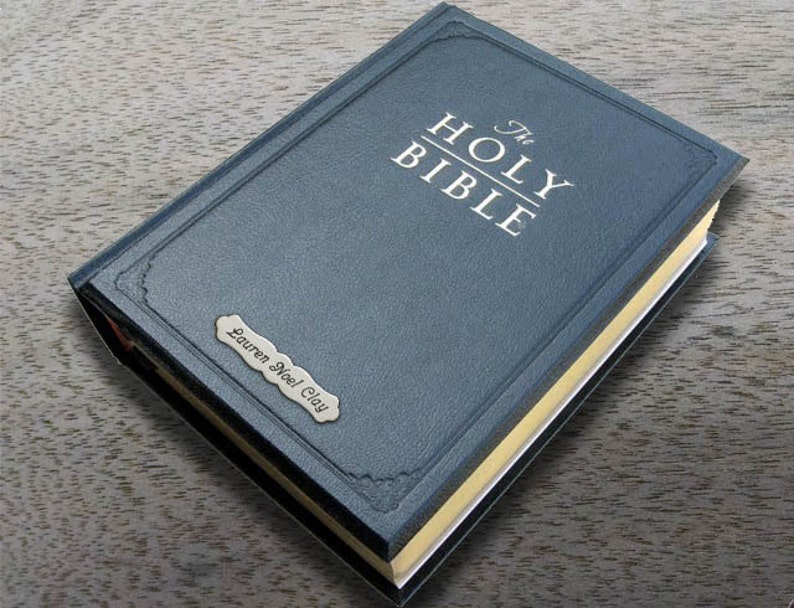 Ornate Bible Naming Plate (2 1/2" x 1/2") Small Custom Engraved, Thick Brass or Nickel Silver image 2
