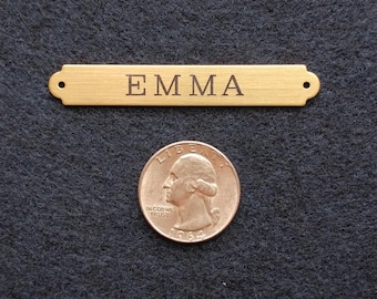 Płytka na czubek siodła XSmall 2 1/2" x 3/8" Mosiądz lub nikiel srebro Grawerowana na zamówienie obroża dla konia lub zwierzęcia domowego Identyfikator