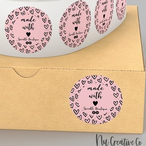 Made with love Personalized stickers Heart Pink custom roll stickers decal name packaging personalized business handmade 25 to 1000 labels